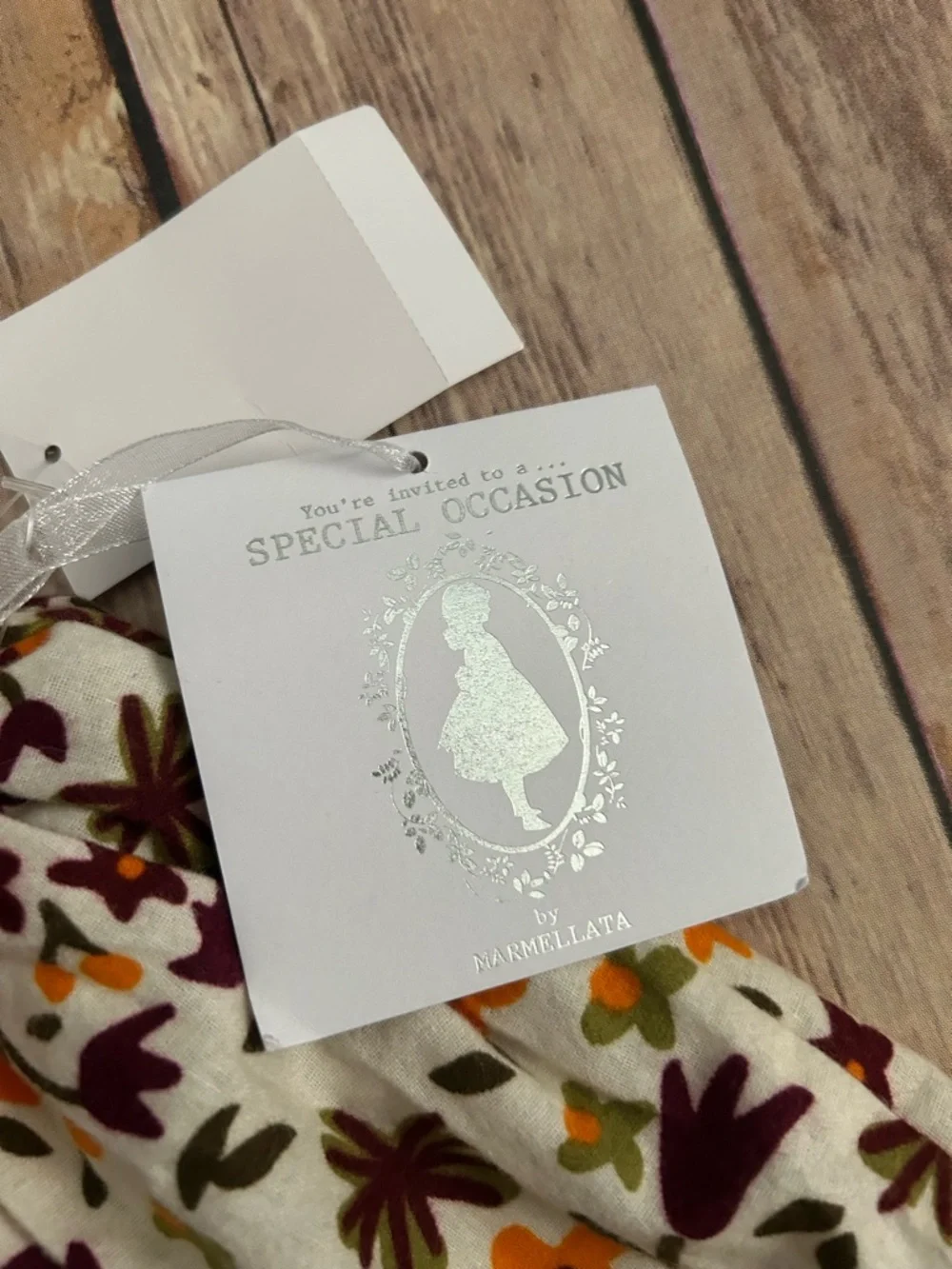 marmellata Cream Floral Ruffle Strap Dress with Orange and Brown Blooms - Picture 2 of 5